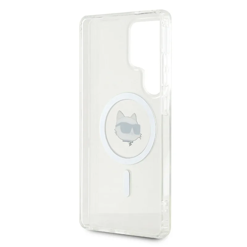 Karl Lagerfeld Button Choupette Pea Trükitud Logo MagSafe Samsung Galaxy S25 Ultra valge ümbris