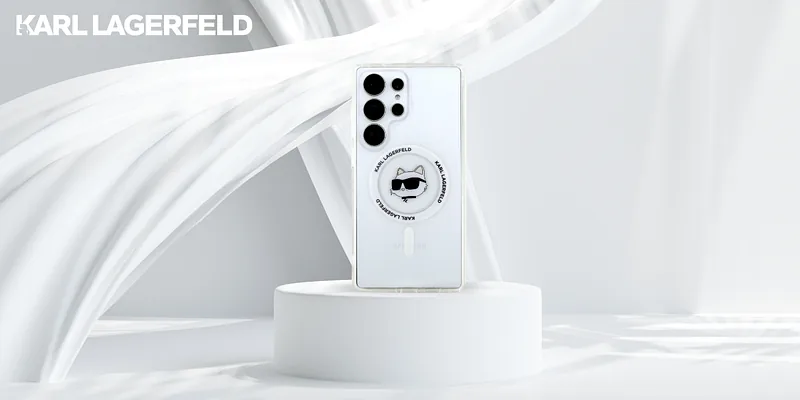 Karl Lagerfeld Button Choupette Pea Trükitud Logo MagSafe Samsung Galaxy S25 Ultra valge ümbris