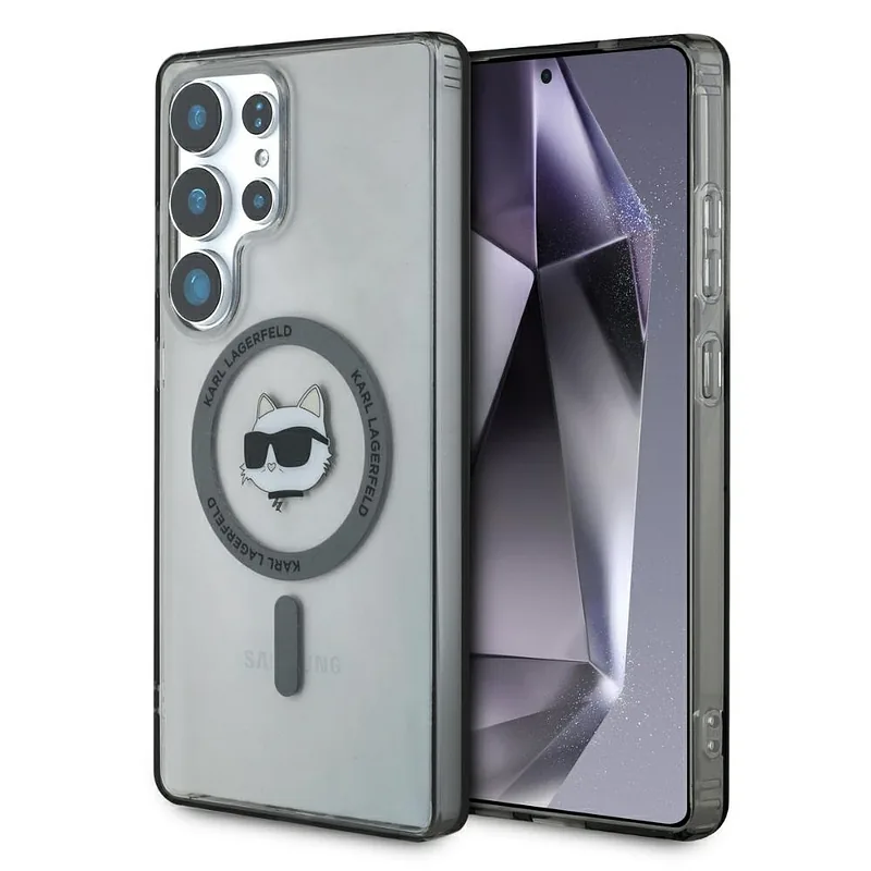 Karl Lagerfeld Button Choupette Pea Trükitud Logo MagSafe Samsung Galaxy S25 Ultra must ümbris