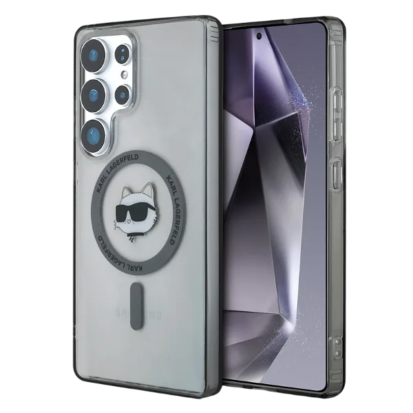 Karl Lagerfeld Button Choupette Pea Trükitud Logo MagSafe Samsung Galaxy S25 Ultra must ümbris