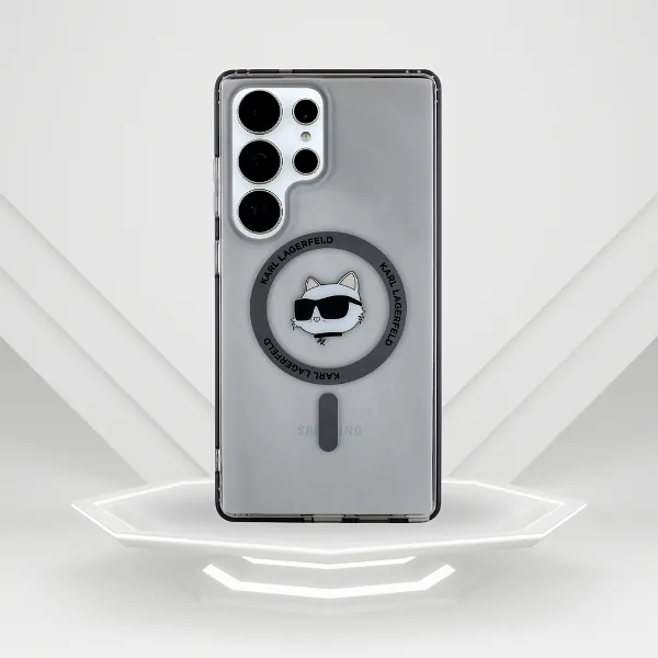 Karl Lagerfeld Button Choupette Pea Trükitud Logo MagSafe Samsung Galaxy S25 Ultra must ümbris