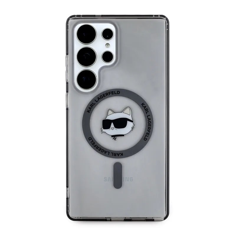 Karl Lagerfeld Button Choupette Pea Trükitud Logo MagSafe Samsung Galaxy S25 Ultra must ümbris