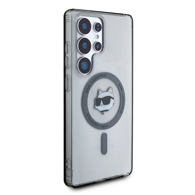 Karl Lagerfeld Button Choupette Pea Trükitud Logo MagSafe Samsung Galaxy S25 Ultra must ümbris