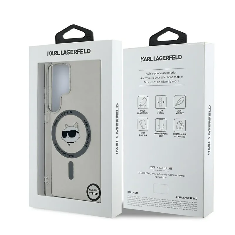 Karl Lagerfeld Button Choupette Pea Trükitud Logo MagSafe Samsung Galaxy S25 Ultra must ümbris