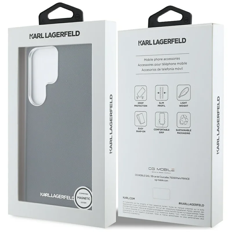 Karl Lagerfeld Saffiano täielikult kaetud pikendatud metallist logo MagSafe ümbris Samsung Galaxy S25 jaoks