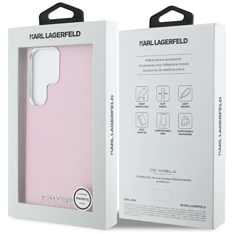 Karl Lagerfeld Saffiano täisümbrisega pikendatud metallist logo MagSafe ümbris Samsung Galaxy S25 jaoks