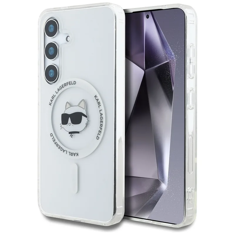 Karl Lagerfeld Button Choupette Pea Trükitud Logo MagSafe Kate Samsung Galaxy S25+ valge