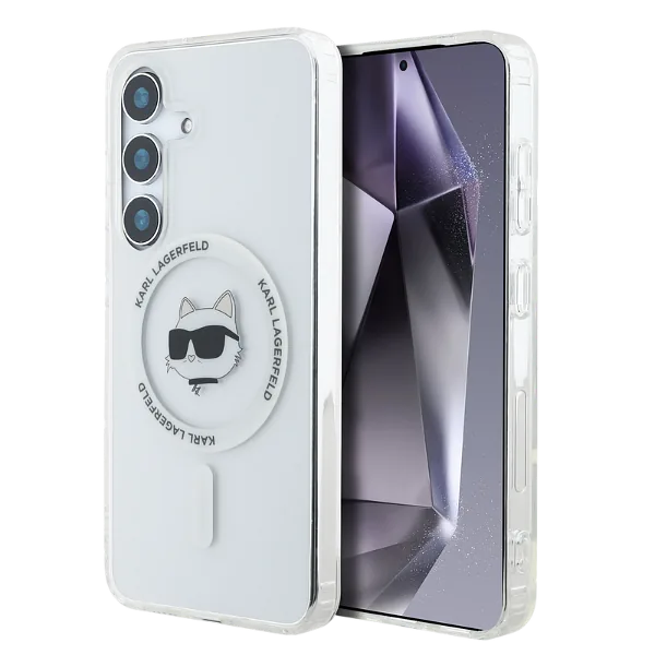 Karl Lagerfeld Button Choupette Pea Trükitud Logo MagSafe Kate Samsung Galaxy S25+ valge