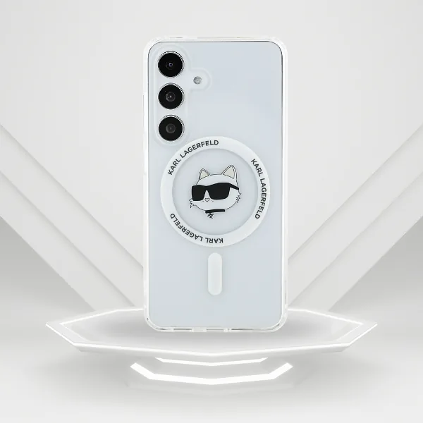 Karl Lagerfeld Button Choupette Pea Trükitud Logo MagSafe Kate Samsung Galaxy S25+ valge