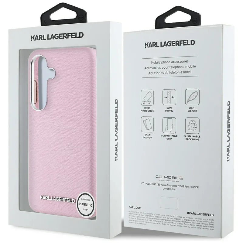 Karl Lagerfeld Saffiano täisümbrisega pikendatud metallist logo MagSafe ümbris Samsung Galaxy S25+ jaoks