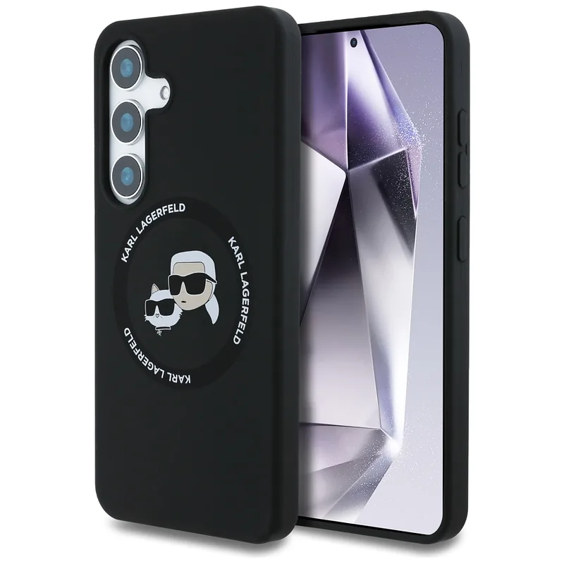 Karl Lagerfeldi silikoonist ümbris topeltpeade ja ringikujulise MagSafe'iga Samsung Galaxy S25+ must