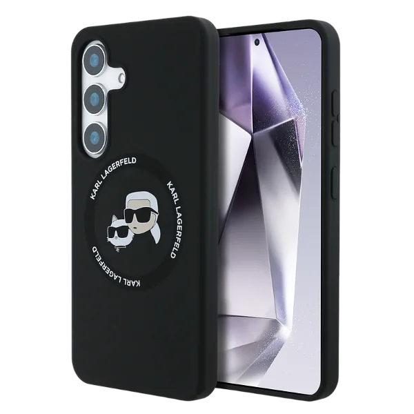 Karl Lagerfeldi silikoonist ümbris topeltpeade ja ringikujulise MagSafe’iga Samsung Galaxy S25+ must