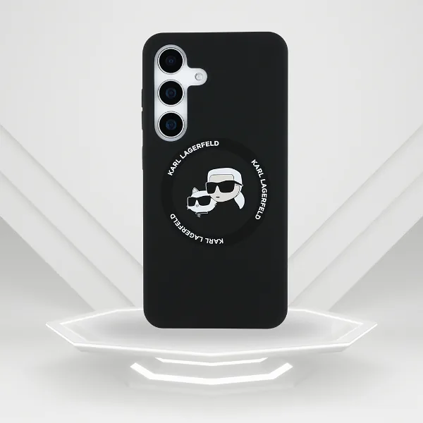 Karl Lagerfeldi silikoonist ümbris topeltpeade ja ringikujulise MagSafe’iga Samsung Galaxy S25+ must