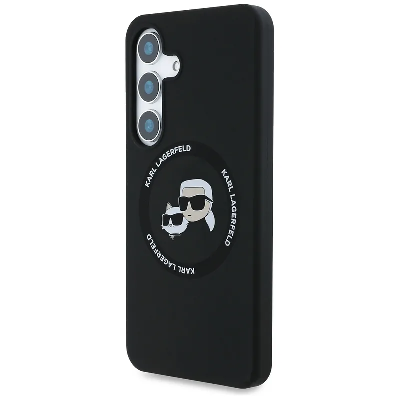 Karl Lagerfeldi silikoonist ümbris topeltpeade ja ringikujulise MagSafe’iga Samsung Galaxy S25+ must