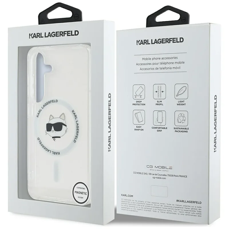 Karl Lagerfeldi ümbris Button Choupette pea trükitud logoga MagSafe Samsung Galaxy S25 valge