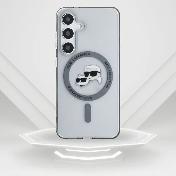 Karl Lagerfeldi nupp Karl & Choupette peadega trükitud logo MagSafe Samsung Galaxy S25 must