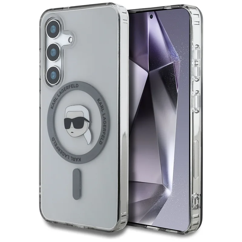Karl Lagerfeldi peaga trükitud logo Button MagSafe kaitse Samsung Galaxy S25 must