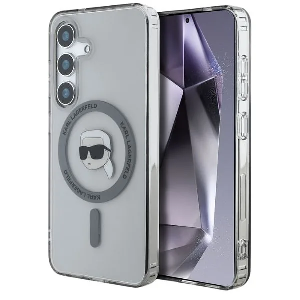Karl Lagerfeldi peaga trükitud logo Button MagSafe kaitse Samsung Galaxy S25 must