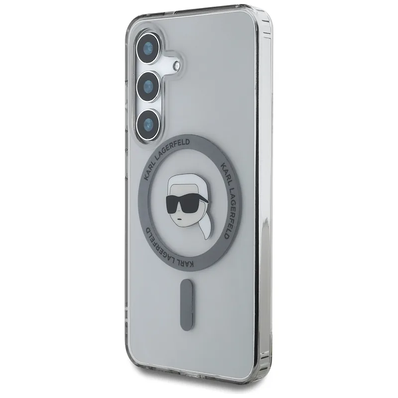Karl Lagerfeldi peaga trükitud logo Button MagSafe kaitse Samsung Galaxy S25 must