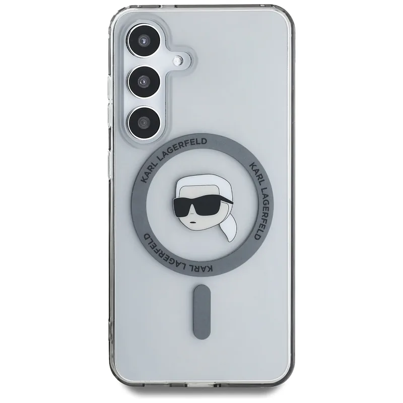 Karl Lagerfeldi peaga trükitud logo Button MagSafe kaitse Samsung Galaxy S25 must