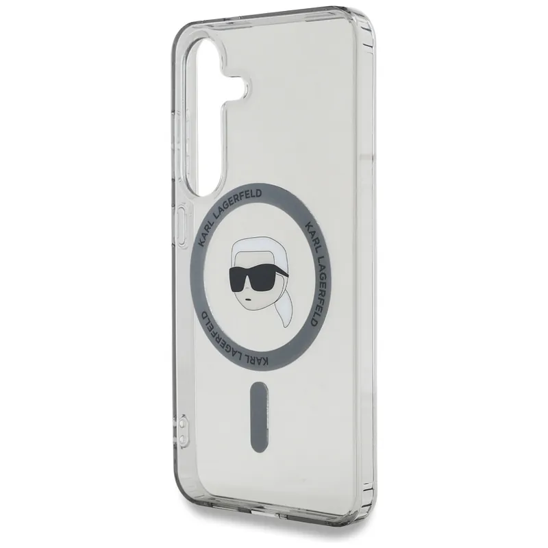 Karl Lagerfeldi peaga trükitud logo Button MagSafe kaitse Samsung Galaxy S25 must