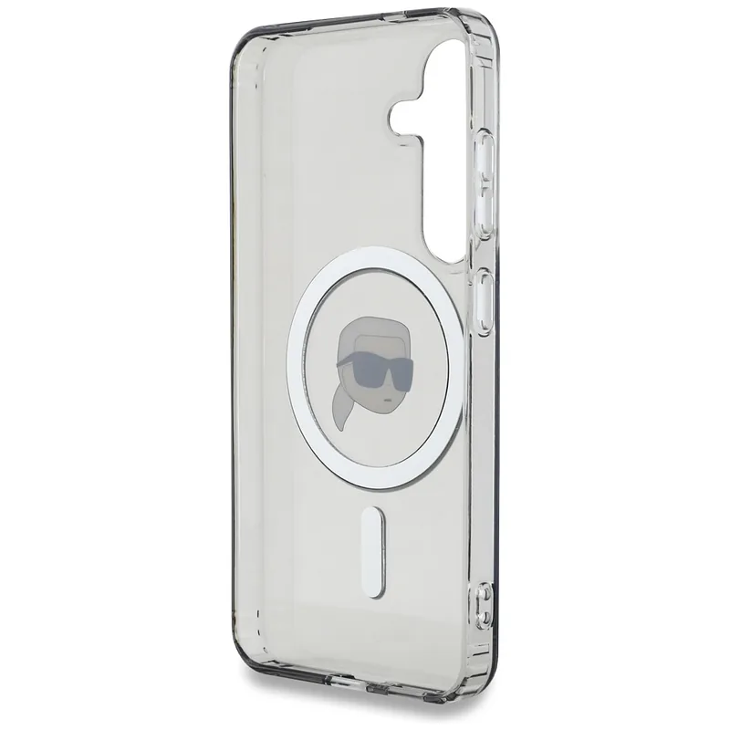 Karl Lagerfeldi peaga trükitud logo Button MagSafe kaitse Samsung Galaxy S25 must