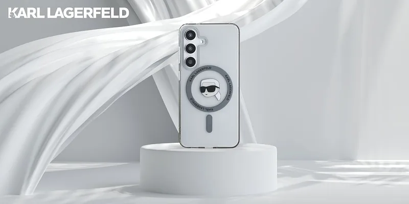 Karl Lagerfeldi peaga trükitud logo Button MagSafe kaitse Samsung Galaxy S25 must