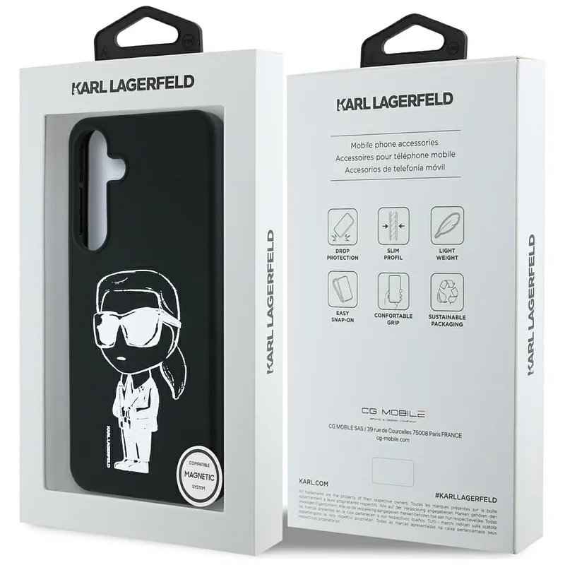 Karl Lagerfeldi silikoonist graffititrükiga ikooniline MagSafe ümbris Samsung Galaxy S25 must