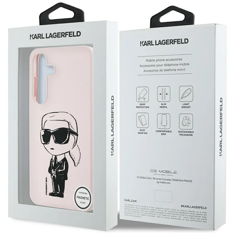 Karl Lagerfeld silikoonist graffititrükiga ikooniline MagSafe ümbris Samsung Galaxy S25 roosa