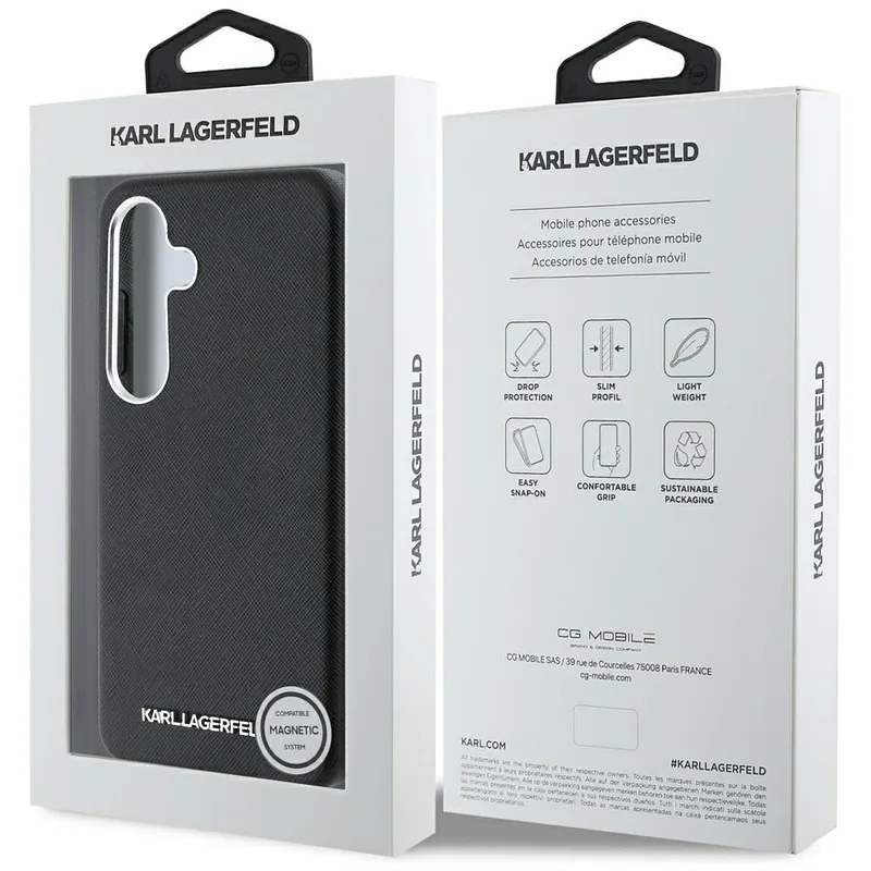Karl Lagerfeld Saffiano täiskattega pikendatud metallist logo MagSafe ümbris Samsung Galaxy S25 jaoks