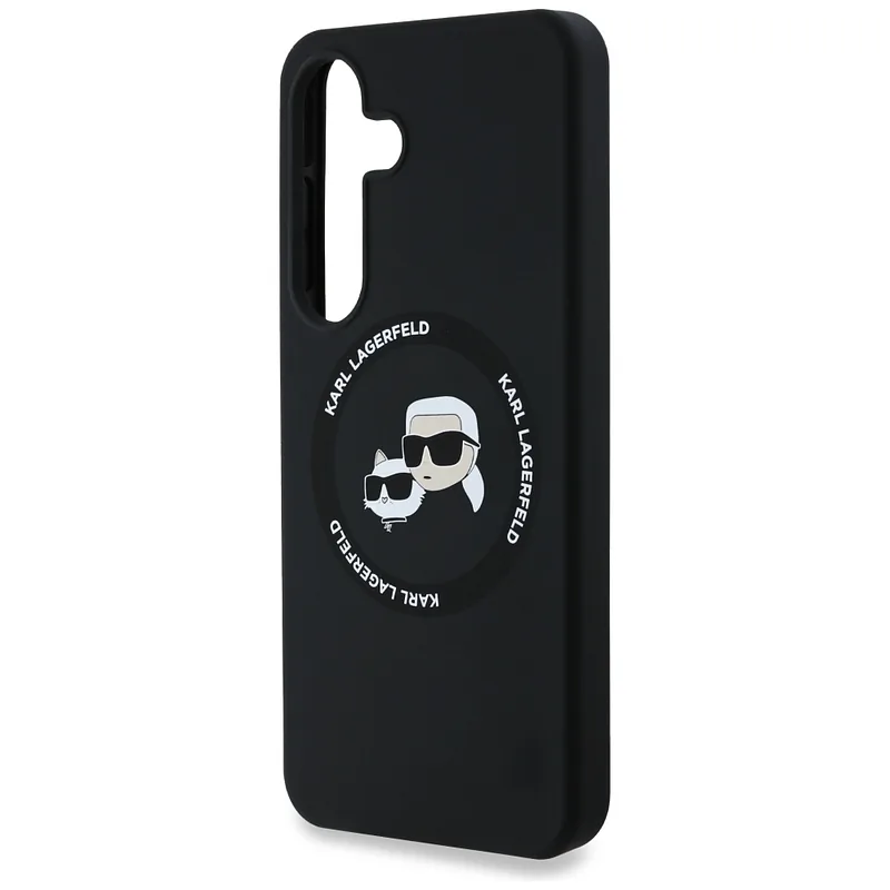 Karl Lagerfeldi silikoonist ümbris topeltpeade ja ringikujulise MagSafe’iga Samsung Galaxy S25 must