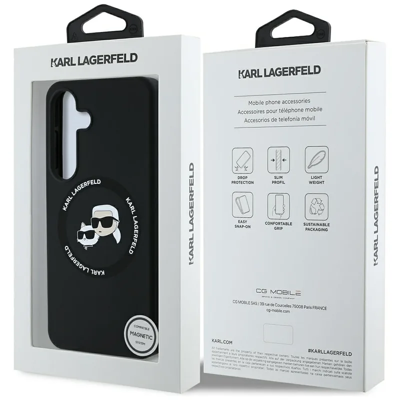 Karl Lagerfeldi silikoonist ümbris topeltpeade ja ringikujulise MagSafe’iga Samsung Galaxy S25 must