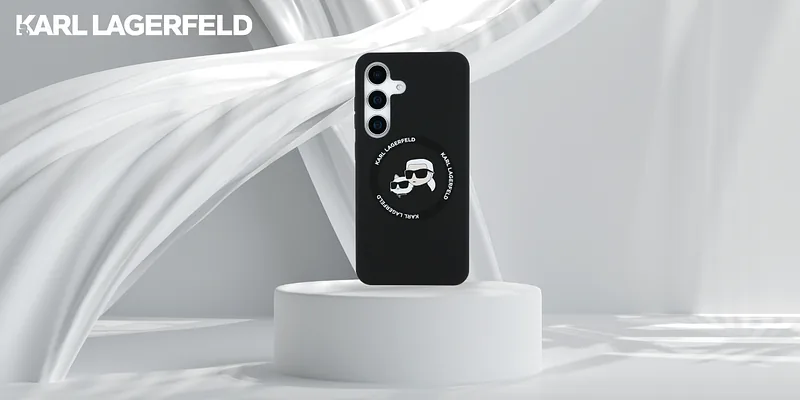 Karl Lagerfeldi silikoonist ümbris topeltpeade ja ringikujulise MagSafe’iga Samsung Galaxy S25 must