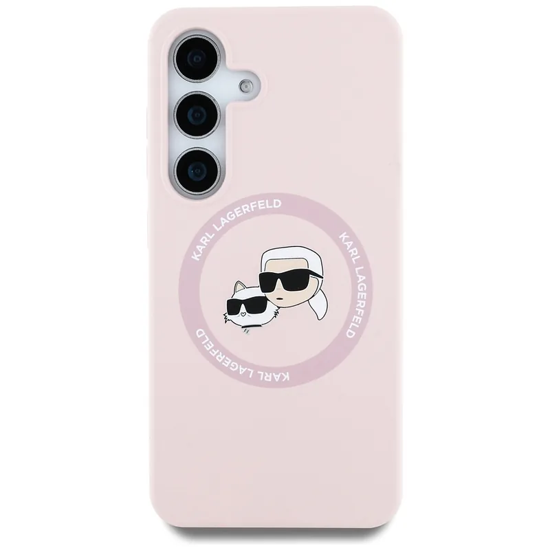 Karl Lagerfeldi silikoonist ümbris topeltpeade ja ringikujulise MagSafe’iga Samsung Galaxy S25 roosa