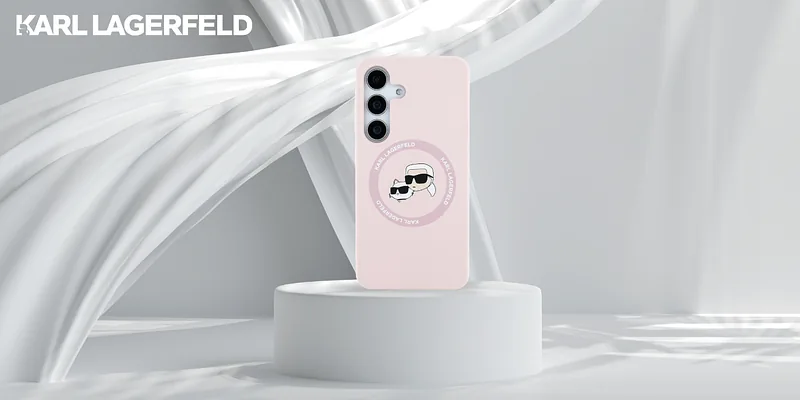 Karl Lagerfeldi silikoonist ümbris topeltpeade ja ringikujulise MagSafe’iga Samsung Galaxy S25 roosa