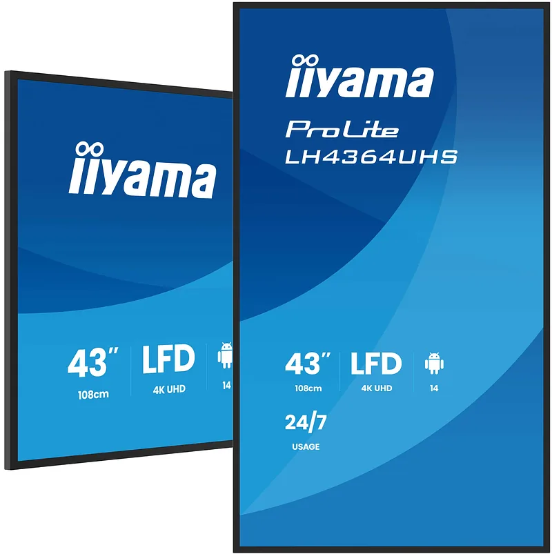 iiyama LH4364UHS-B1AG infoekraan Digital signage lameekraan 109,2 cm (43") LED WiFi 500 cd/m² 4K Ultra HD Must Sisseehitatud protsessor Android 24/7