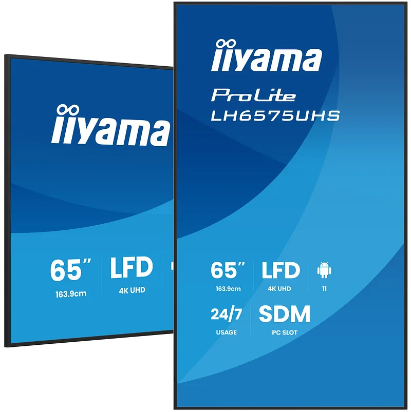 iiyama LH6575UHS-B2AG infoekraan Digital signage lameekraan 163,8 cm (64.5") LCD WiFi 500 cd/m² 4K Ultra HD Must Sisseehitatud protsessor Android 11 24/7