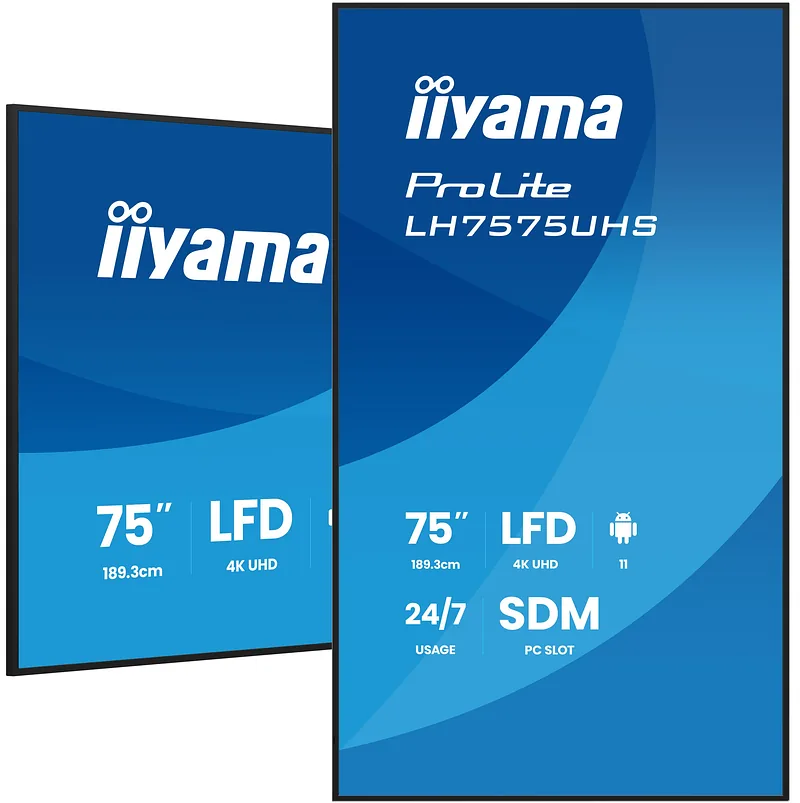 iiyama LH7575UHS-B2AG infoekraan Digital signage lameekraan 190,5 cm (75") LCD WiFi 500 cd/m² 4K Ultra HD Must Sisseehitatud protsessor Android 11 24/7