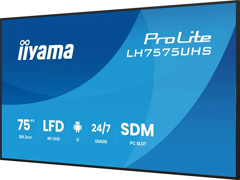 iiyama LH7575UHS-B2AG infoekraan Digital signage lameekraan 190,5 cm (75″) LCD WiFi 500 cd/m² 4K Ultra HD Must Sisseehitatud protsessor Android 11 24/7