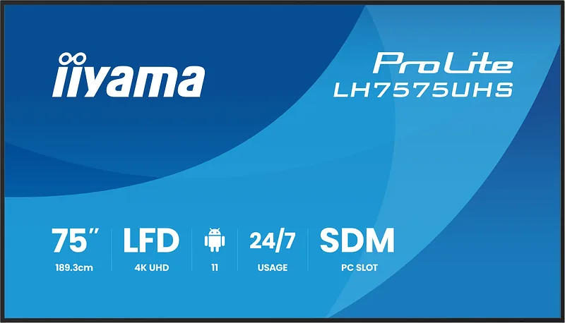 iiyama LH7575UHS-B2AG infoekraan Digital signage lameekraan 190,5 cm (75″) LCD WiFi 500 cd/m² 4K Ultra HD Must Sisseehitatud protsessor Android 11 24/7
