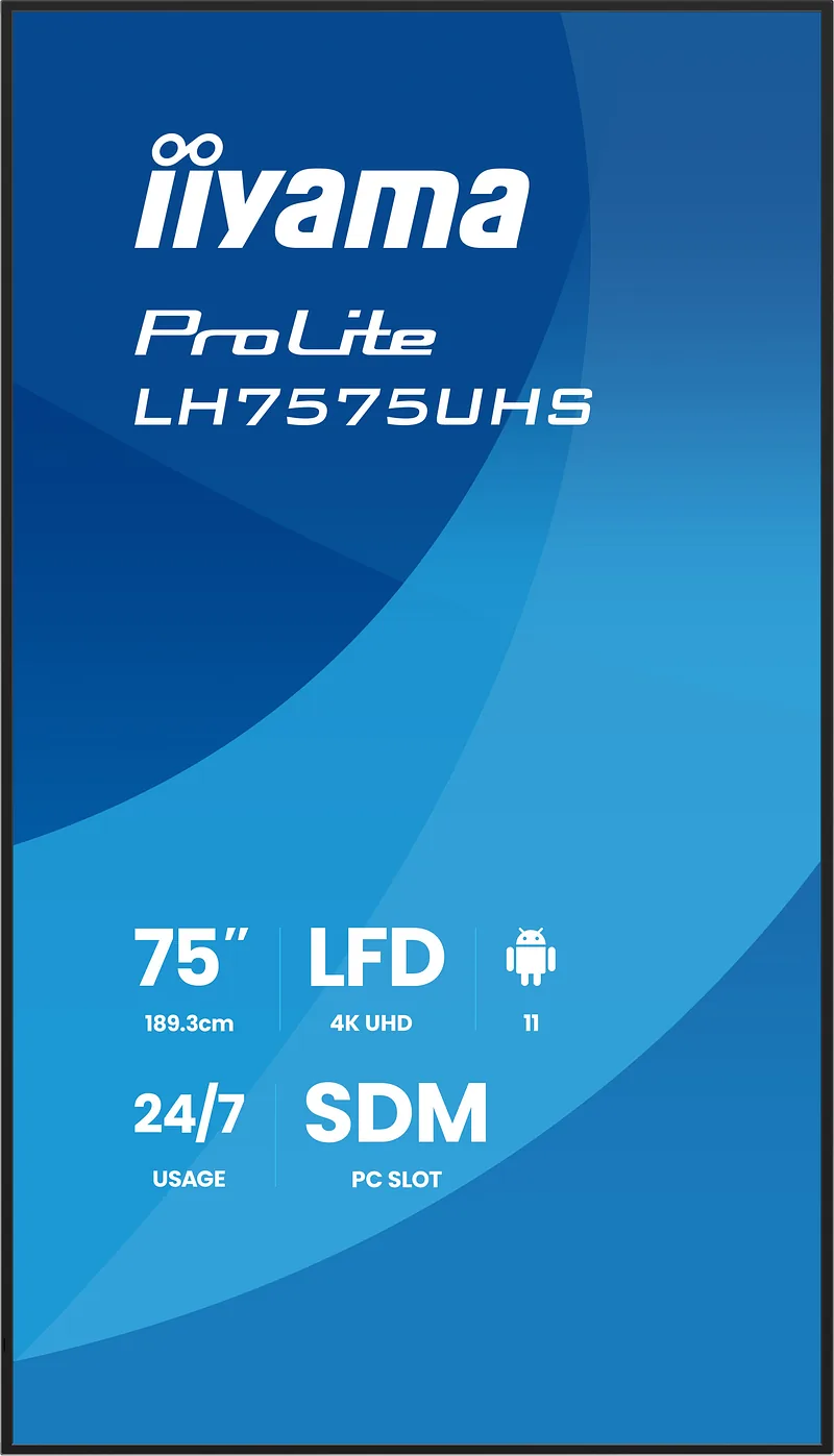 iiyama LH7575UHS-B2AG infoekraan Digital signage lameekraan 190,5 cm (75″) LCD WiFi 500 cd/m² 4K Ultra HD Must Sisseehitatud protsessor Android 11 24/7