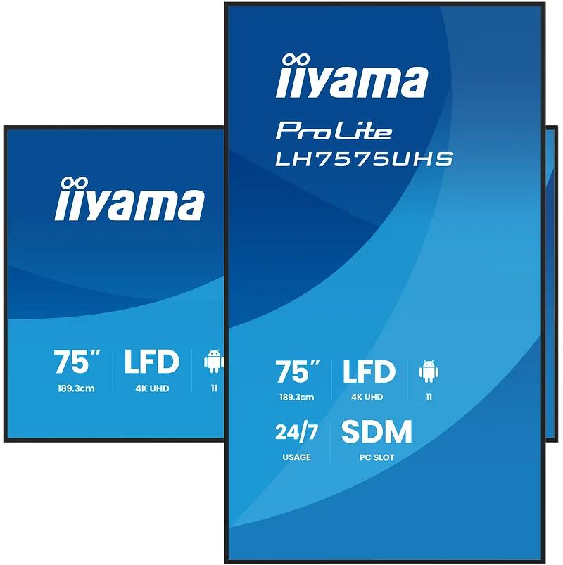 iiyama LH7575UHS-B2AG infoekraan Digital signage lameekraan 190,5 cm (75″) LCD WiFi 500 cd/m² 4K Ultra HD Must Sisseehitatud protsessor Android 11 24/7
