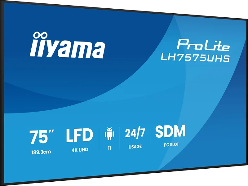 iiyama LH7575UHS-B2AG infoekraan Digital signage lameekraan 190,5 cm (75″) LCD WiFi 500 cd/m² 4K Ultra HD Must Sisseehitatud protsessor Android 11 24/7