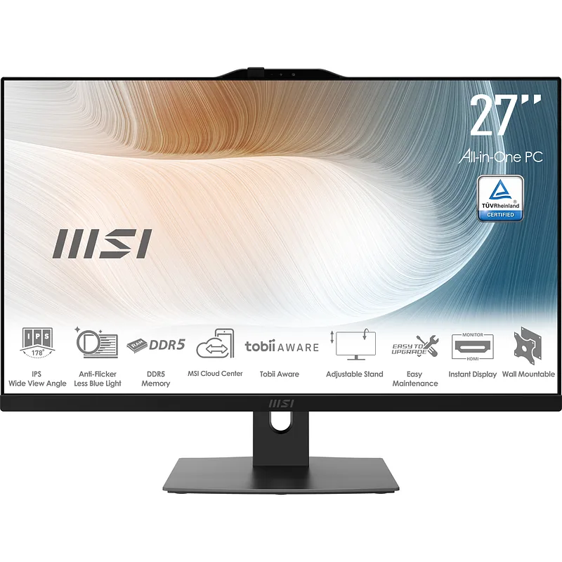 MSI Modern AM272P 1M-845EU kõik-ühes PC/tööjaam Intel Core 7 150U 68,6 cm (27″) 1920 x 1080 pikslit Kõik ühes PC 16 GB DDR5-SDRAM 1 TB SSD Windows 11 Pro Wi-Fi 6E (802.11ax) Must