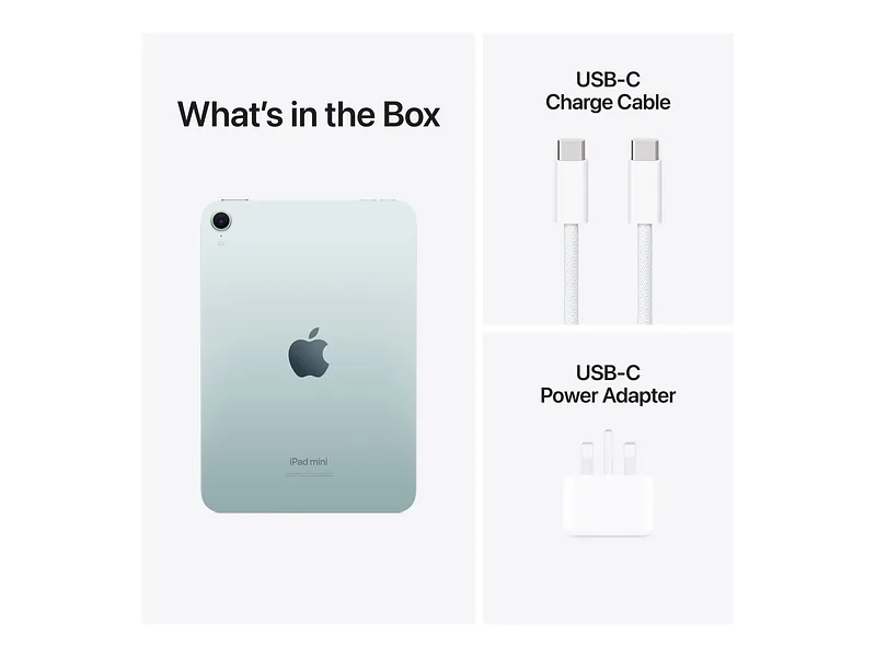 Apple, iPad mini, 8.3 “, Blue, IPS, 2266 x 1488 pixels, Apple A17 Pro, 512 GB, Wi-Fi, Front camera, 12 MP, Rear camera, 12 MP, Bluetooth, 5.3, iPadOS, USB-C charging cable