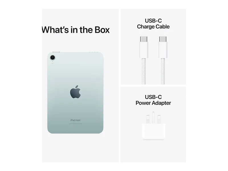 Apple, iPad mini, 8.3 “, Blue, IPS, 2266 x 1488 pixels, Apple A17 Pro, 512 GB, Wi-Fi, Front camera, 12 MP, Rear camera, 12 MP, Bluetooth, 5.3, iPadOS, USB-C charging cable