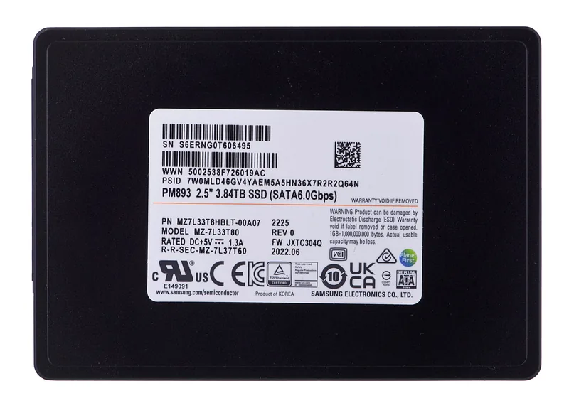 Samsung PM893 3,84 TB 2.5" Jada ATA III V-NAND TLC
