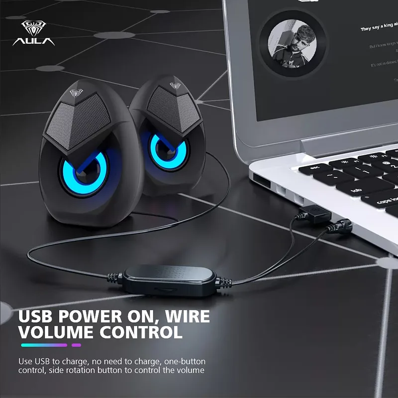 Aula N-69 Stylish Compact PC / Notebook 2.0 10W Stereo Speakers 3.5mm + USB RGB + Remote Black