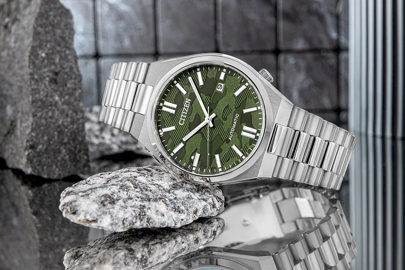 Citizen Tsuyosa Men’s Watch 40mm Green Camo Dial Stainless Steel Bracelet