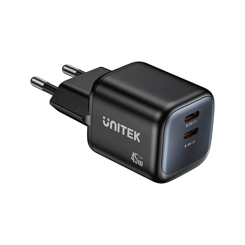 Unitek 45W, 2xUSB-C, PD 3.0, QC, czarna